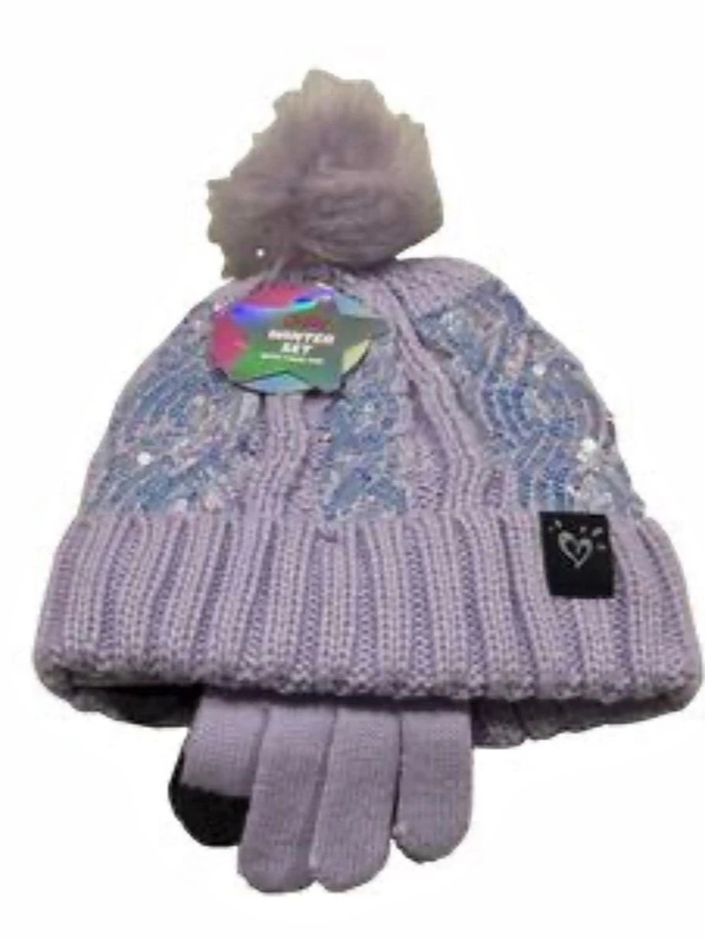 Justice Girls Purple & Blue Sequin Hat & Gloves Set